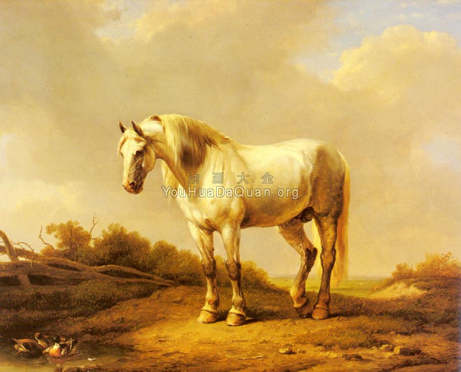A White Stallion In A Landscape - 尤金·约瑟夫·维保盖文